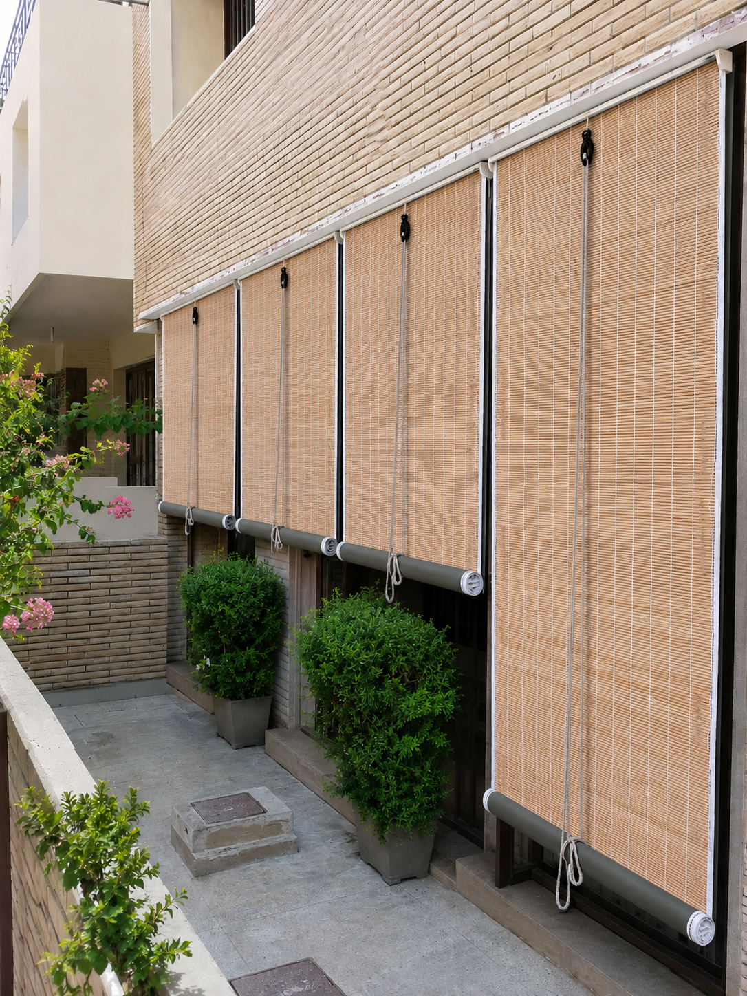 Dhori Natural Bamboo Roll-Up Blinds for Windows & Balcony | Waterproof Outdoor Bamboo Curtain | UV Resistant Privacy Screen | Roll Up Window Shade with Rope Mechanism | Army Colour - Image 4