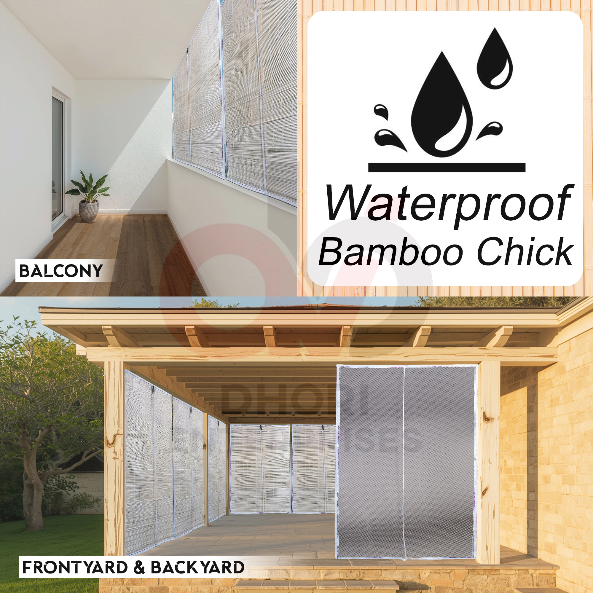 Dhori Bamboo Roll-up Blind Joint Shade Chick Window Closer/Curtains for Balcony, Windows, Outdoors, Door& Ceilling 100% Waterproof Being - Image 4