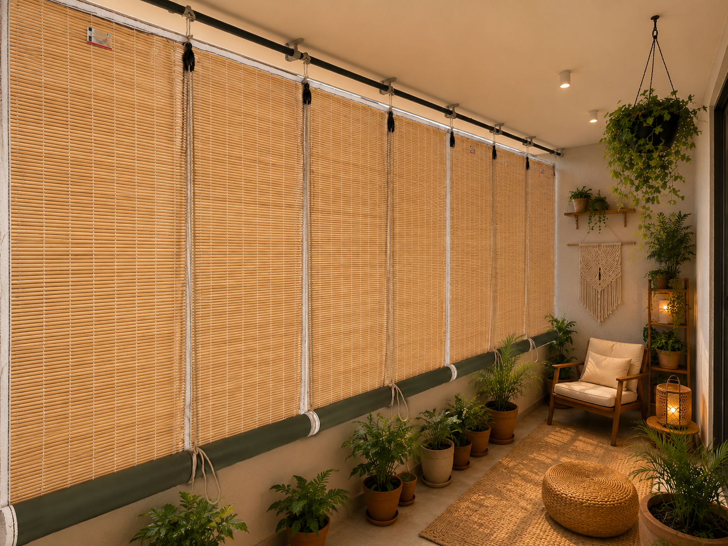 Dhori Natural Bamboo Roll-Up Blinds for Windows & Balcony | Waterproof Outdoor Bamboo Curtain | UV Resistant Privacy Screen | Roll Up Window Shade with Rope Mechanism | Army Colour - Image 5