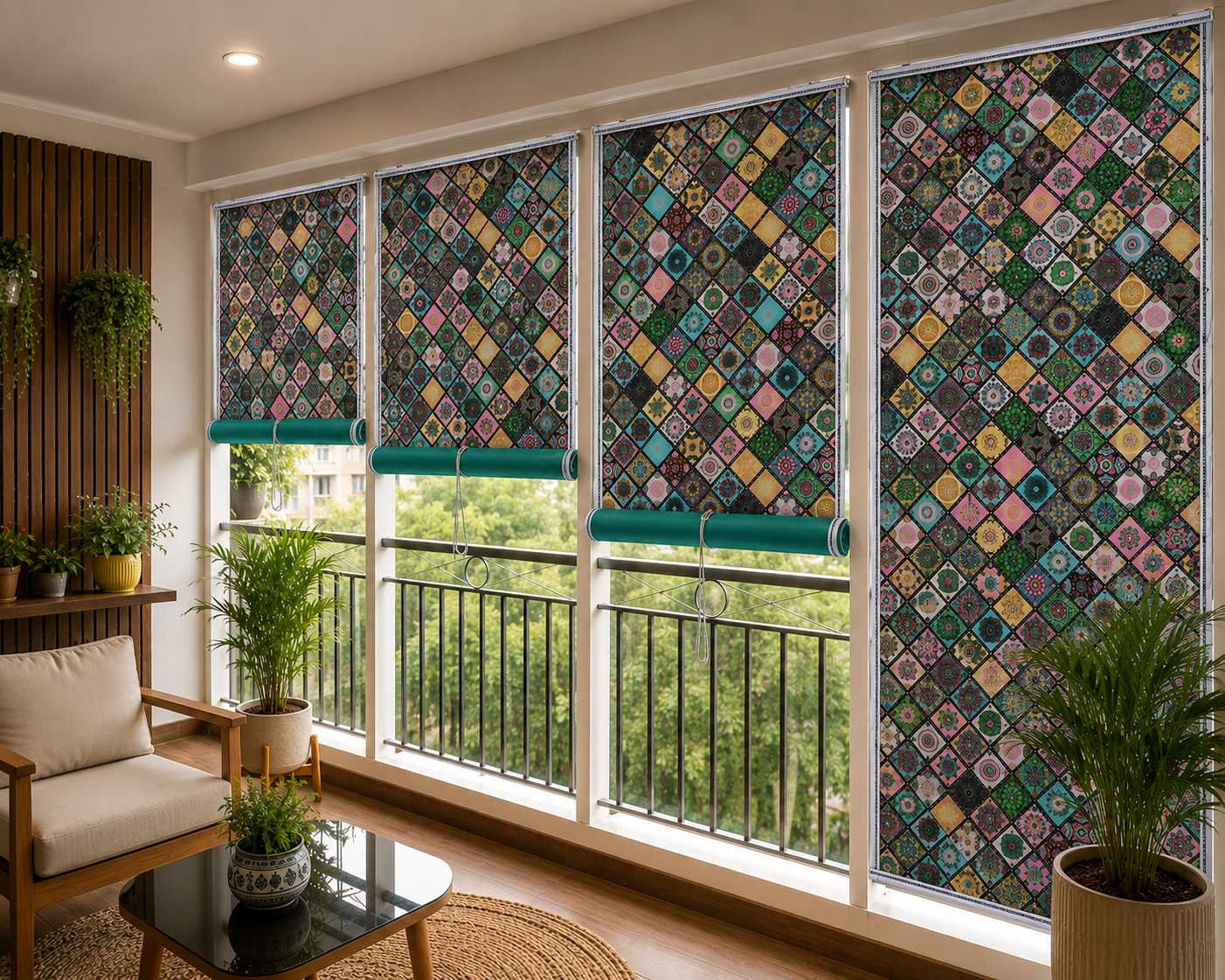 DHORI Waterproof Bamboo Blinds for Windows & Balcony | Double Side Covered Roll Up Bamboo Curtain | Sunlight Protection & Privacy Blind